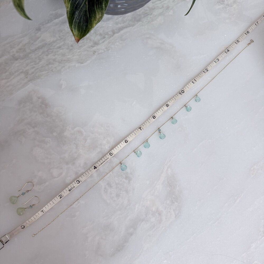 NEW Jewelmak 14K Gold Seafoam Chalcedony Necklace Earring Set Vintage Boho - Picture 8 of 15